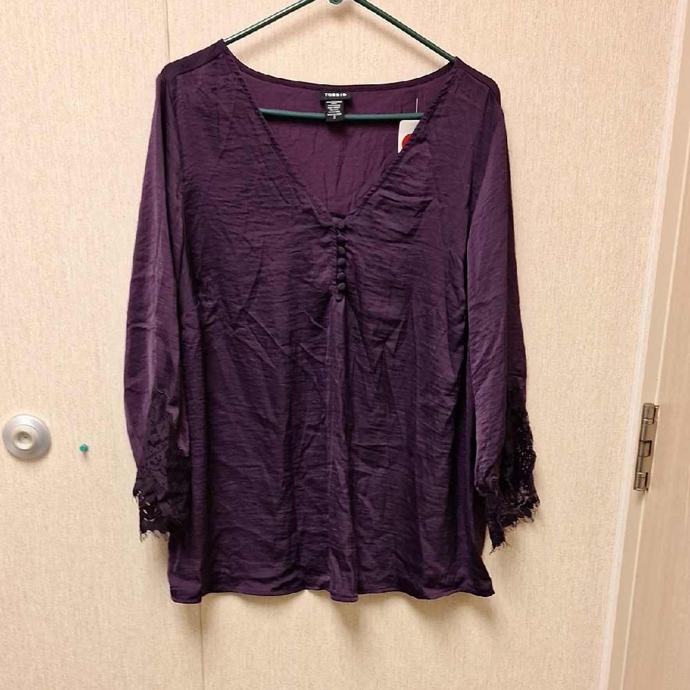 Torrid Deep Purple Blouse with Lace Accents